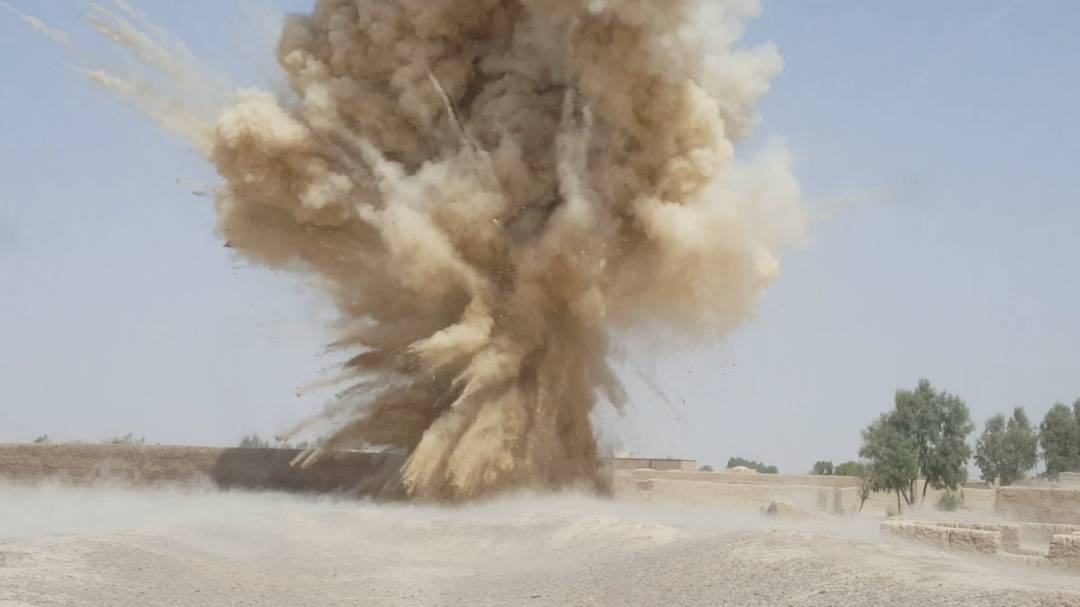 Nimroz - security forces carry out a controlled detonation of two explosive devices found near a check post in Khashrood district in the south-western province on Monday Afghanistan   