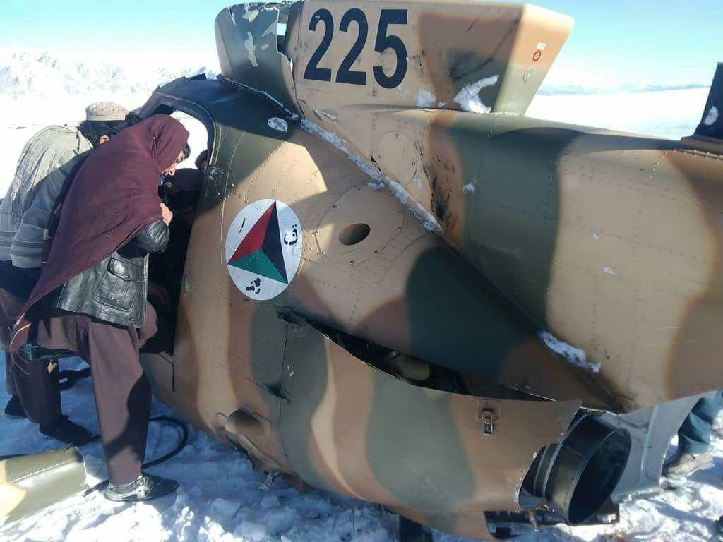 Wreckage of ANDSF  MD-530F helicopter in Saydabad district of Wardak 