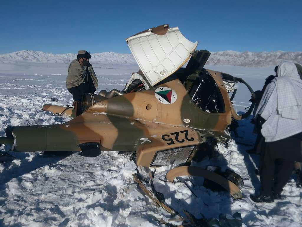 Wreckage of ANDSF  MD-530F helicopter in Saydabad district of Wardak 
