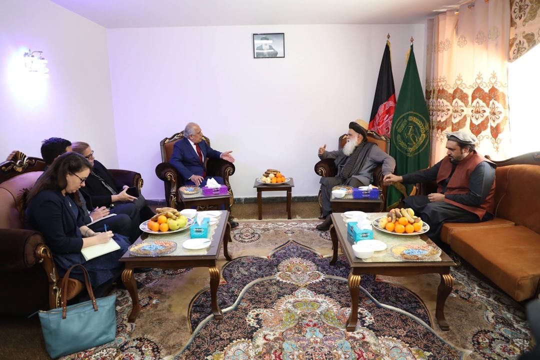 US Special Envoy Zalmay Khalilzad met former Jihadi leader Abdul Rab Rasul Sayyaf at his residence in Paghman on Monday and discussed the peace process.   
