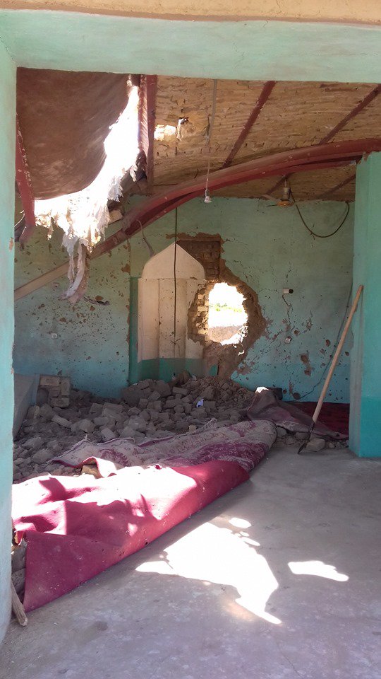 Mosque destroyed in recent clashes in Khwaja Sabz Posh district, central Faryab   