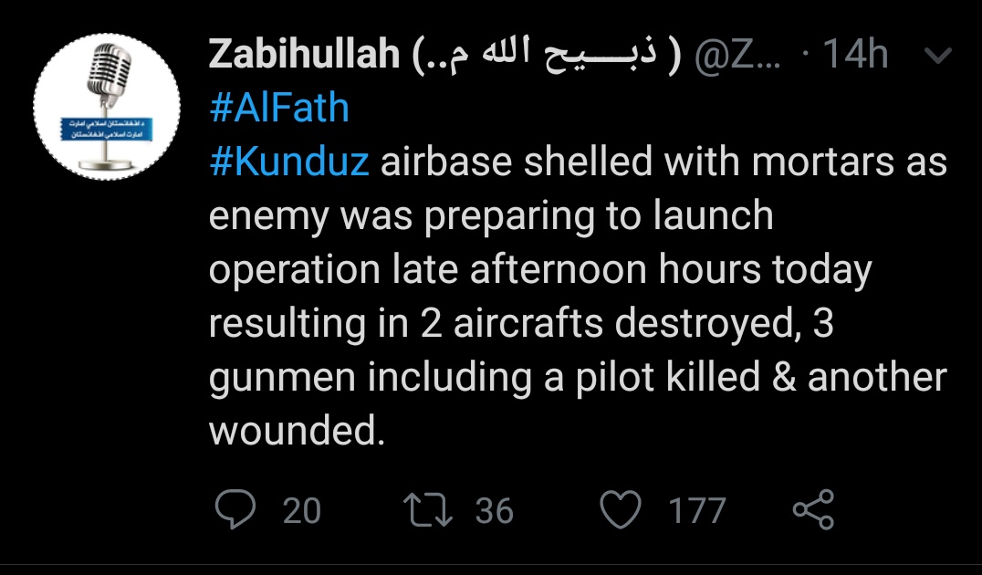 Taliban claimed shelling Kunduz AB with mortars