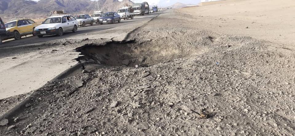 Crater from IED on Kandahar road in Saydabad district Wardak