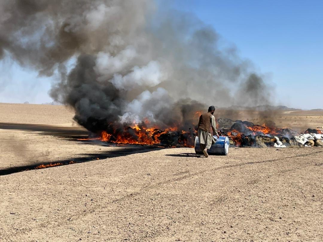 Kandahar police burned over 10 tonnes of seized narcotics, including 6 tonnes of hashish, 745 kg of opium, 200,000 Zikf tablets, 10,000 other tablets, and 2,700 kg of chemicals used in drugs
